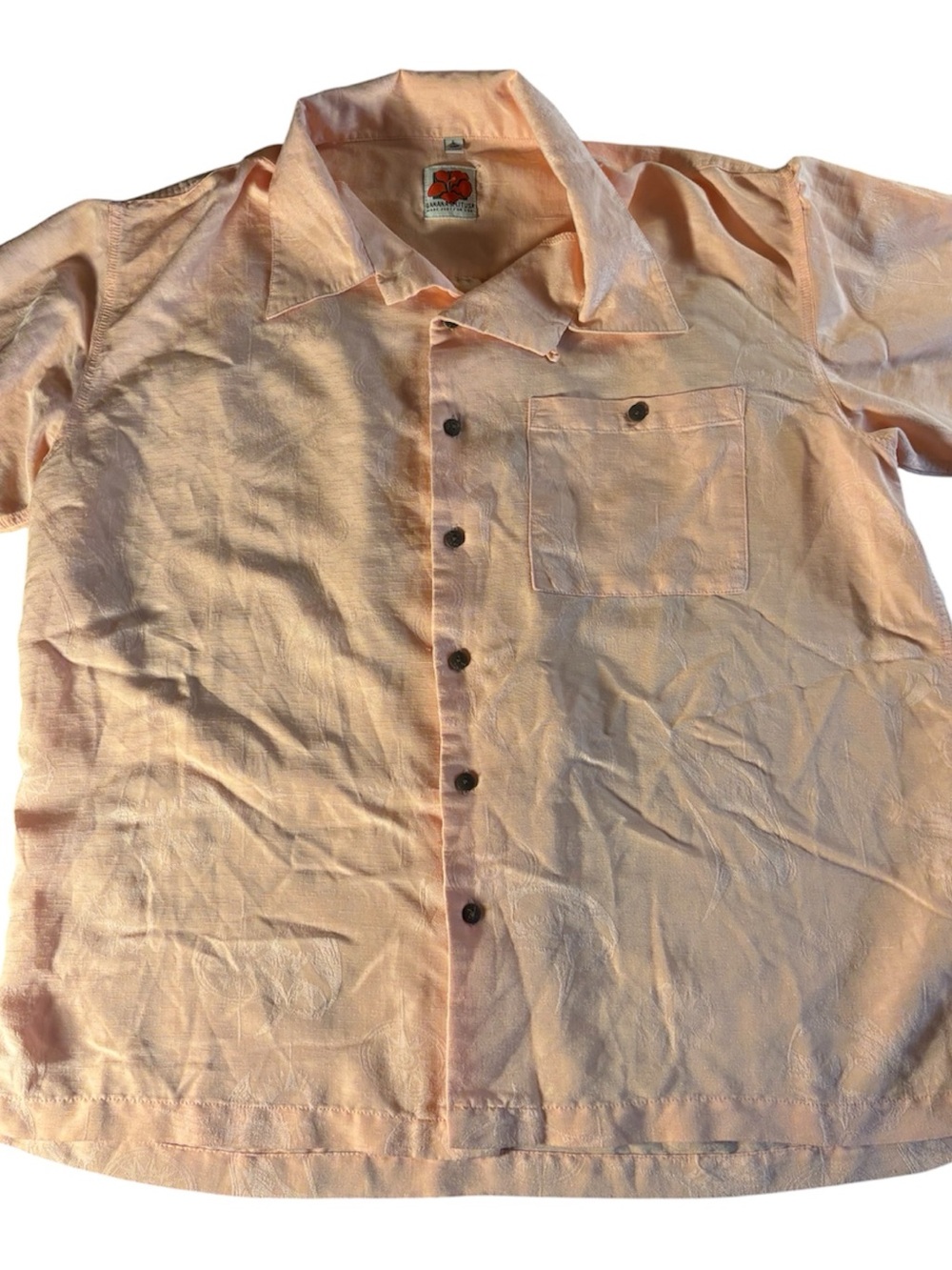 Casual Short-Sleeve Peach Button-Up Shirt